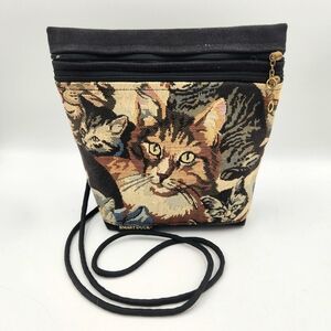 Smart Duck Cat Print Tapestry Canvas Crossbody Bag Black Brown Medium USA Travel